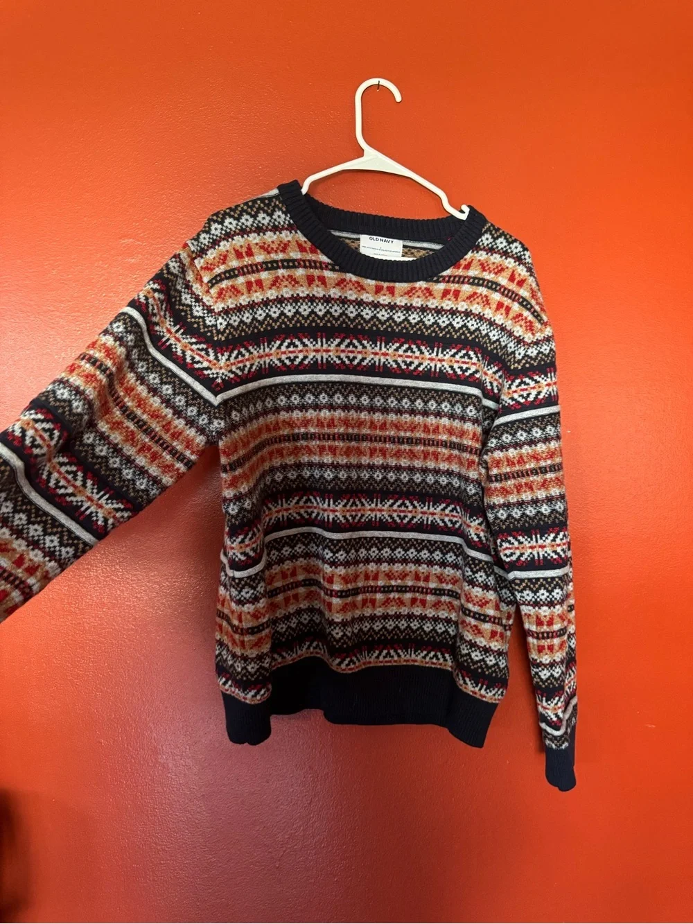 Old Navy Fair Isle Crewneck Sweater - Navy, Red, Cream